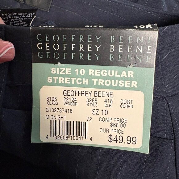 Geoffrey Beene Sport Navy Pinstripe Stretch Trousers Womens Size 10R Pants NEW - Picture 7 of 8